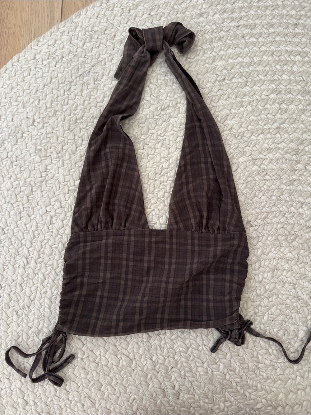 Tiger Mist Brown Plaid Halter Tank Top